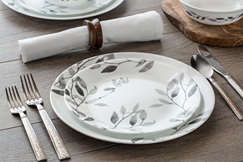 Corelle Vitrelle Misty Leaves 12-Piece Grey Dinner Set