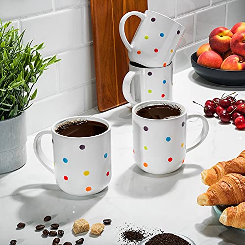 6-Piece Large 16 oz White Polka Dot Ceramic Coffee Mugs